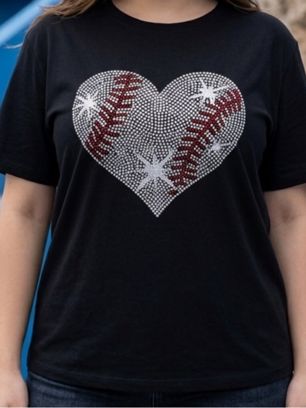 Black Heart Baseball Rhinestone Image Tee